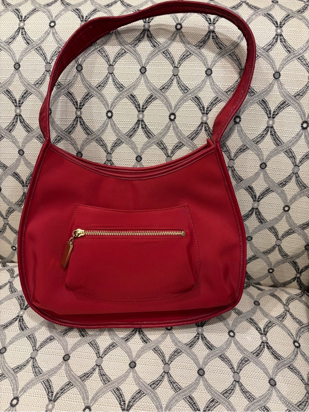 Ralph Lauren Red Canvas Shoulder Bag with Front Zip Pocket